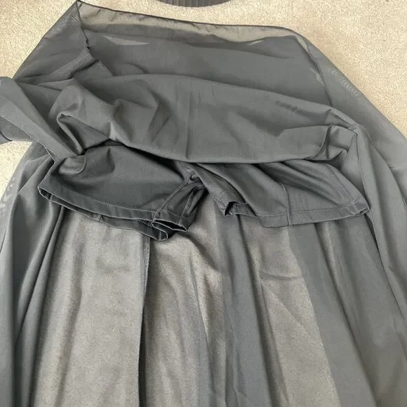 Halara Midi Skirt Medium Black High Waisted Drawstring Contrast Mesh Flowy NEW - Picture 5 of 6